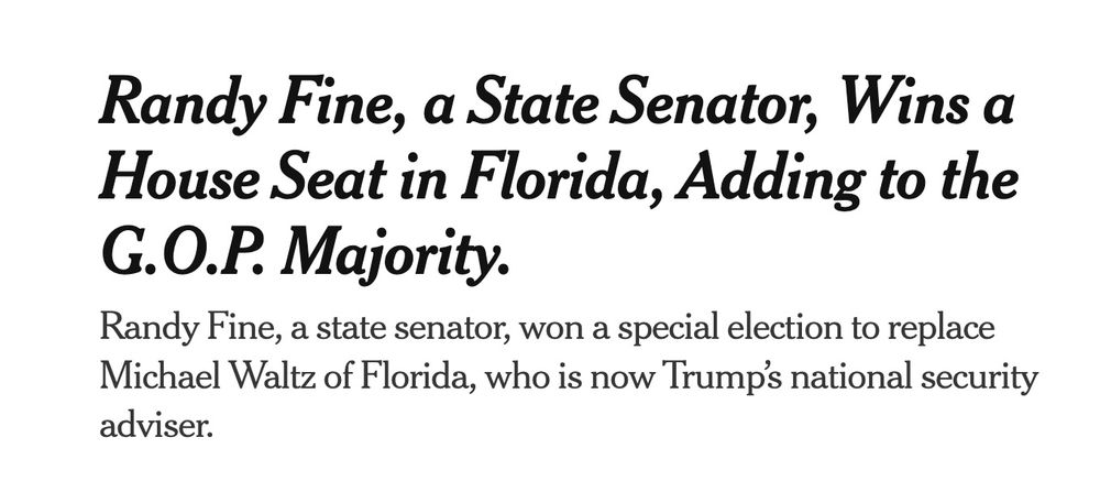 Headline saying that Randy Fine wins a special election in Florida.