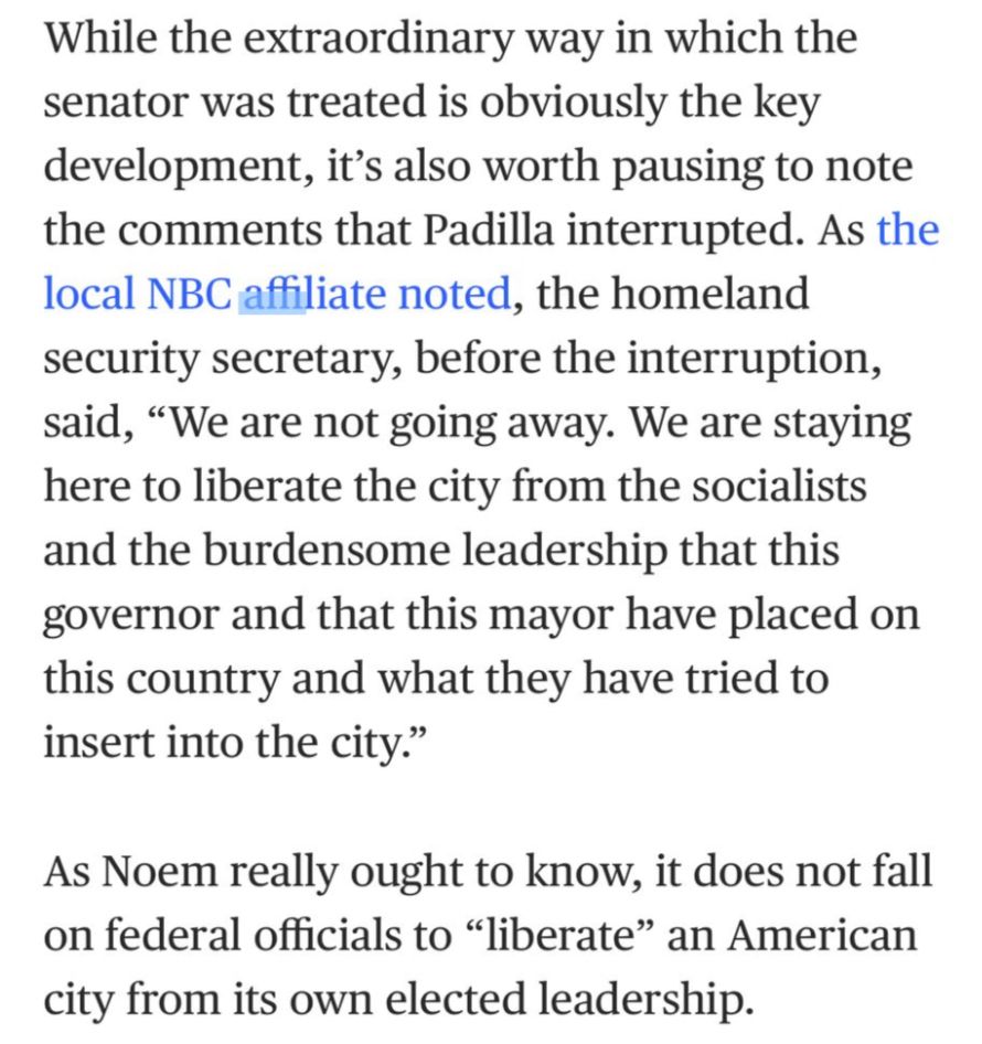 Noem says they're in CA to "liberate" the city from its own elected official.