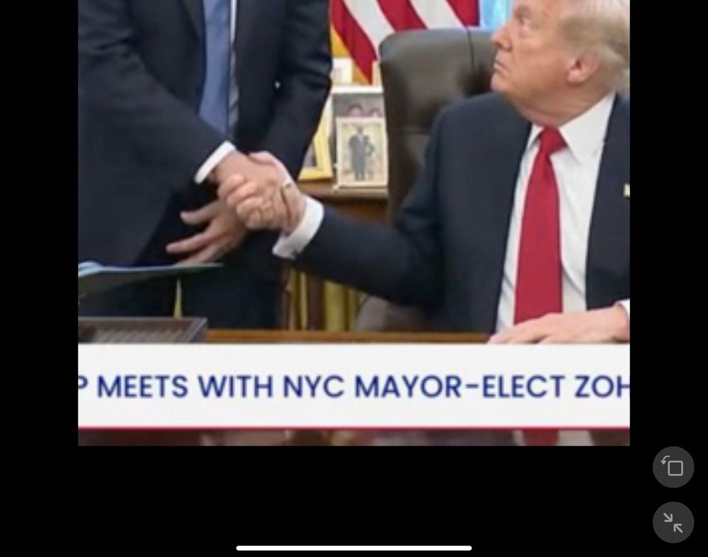 Photo of today’s White House Oval Office press availability with Zohran Mamdani, Mayor elect of NYC. An unexpected enthusiasm for Mamdani may have elicited a moment of protection for the family jewels. Contrary to Adam’s suggestion above. Which, is of course, also funny, in a “ha ha” way . 🫶