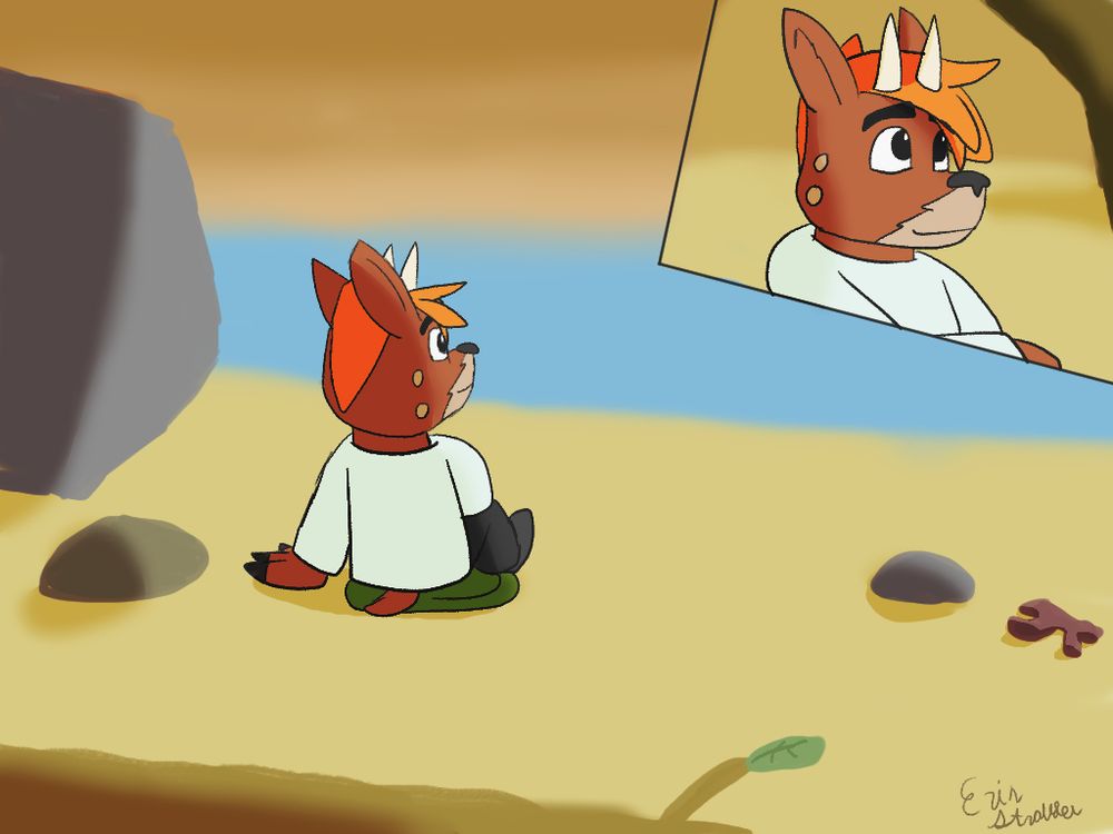 By the Seaside - Erin Strouder - Finn from Beyond the Edge of Owlsgard is at the beach, looking out to the ocean. He looks content.