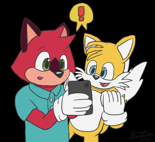 Barry the Quokka and Tails are looking down at a phone, seeing something important.