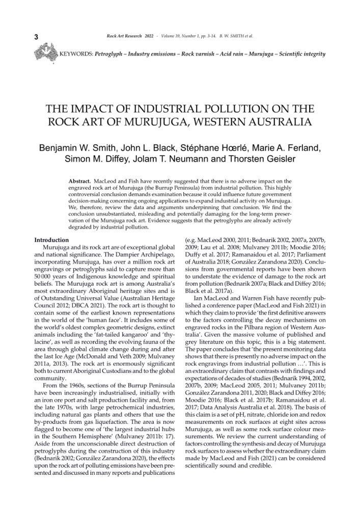 (PDF) The Impact of Industrial Pollution on the Rock Art of Murujuga, Western Australia