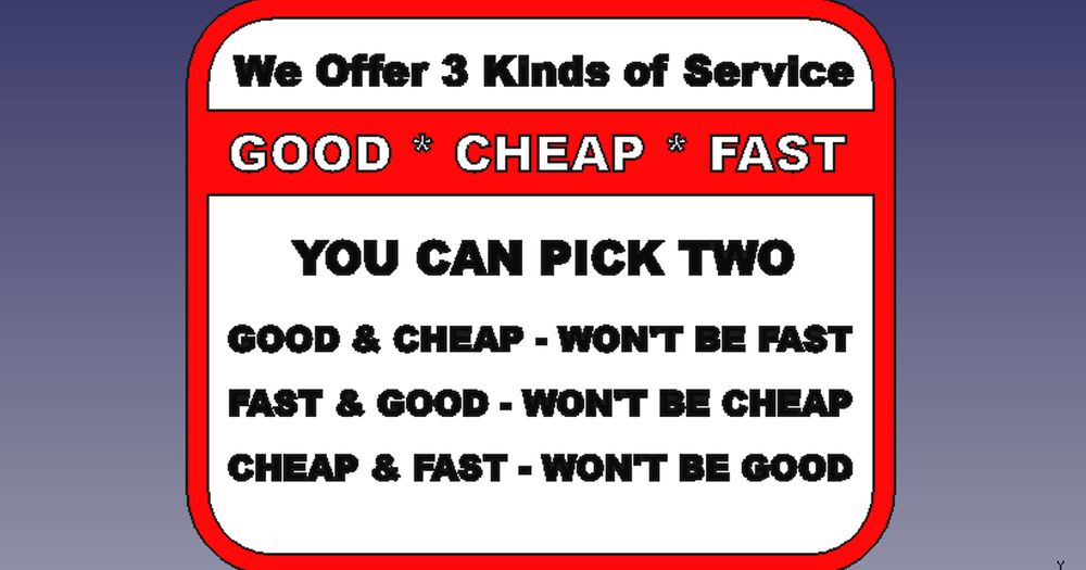 Good, cheap, or fast. Pick 2z