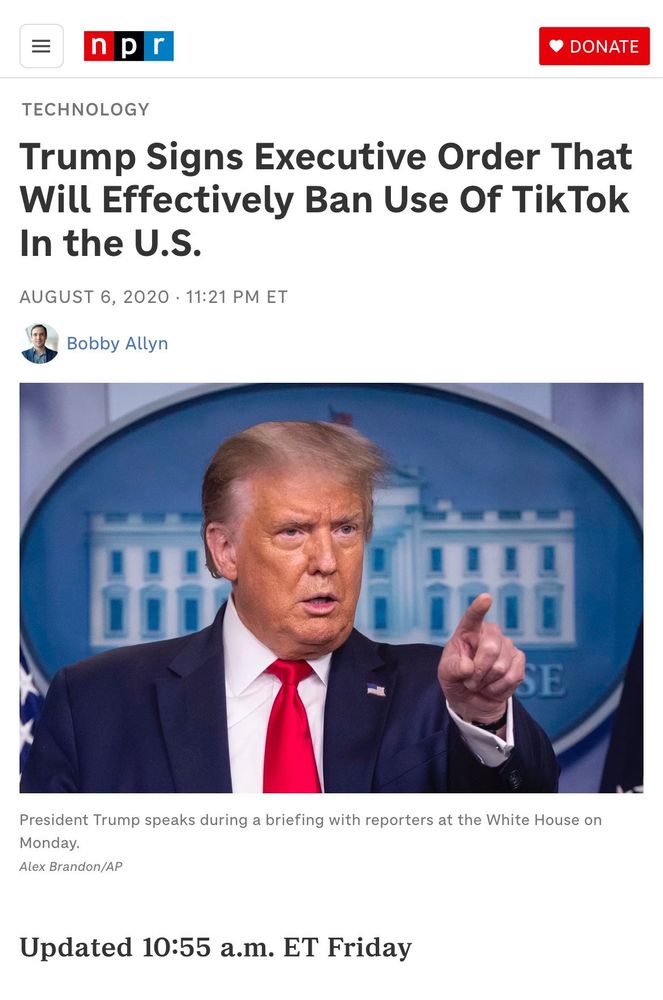 Aug 6 202 story of trump wanting immediate tiktok ban