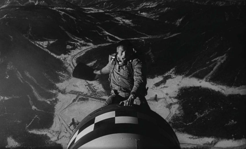 Slim Pickins riding astride a nuclear missile from the movie Dr. Strangelove.