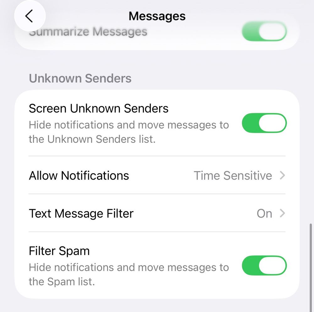 iMessage settings in iOS26 