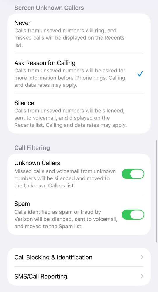 Phone settings in iOS 26
