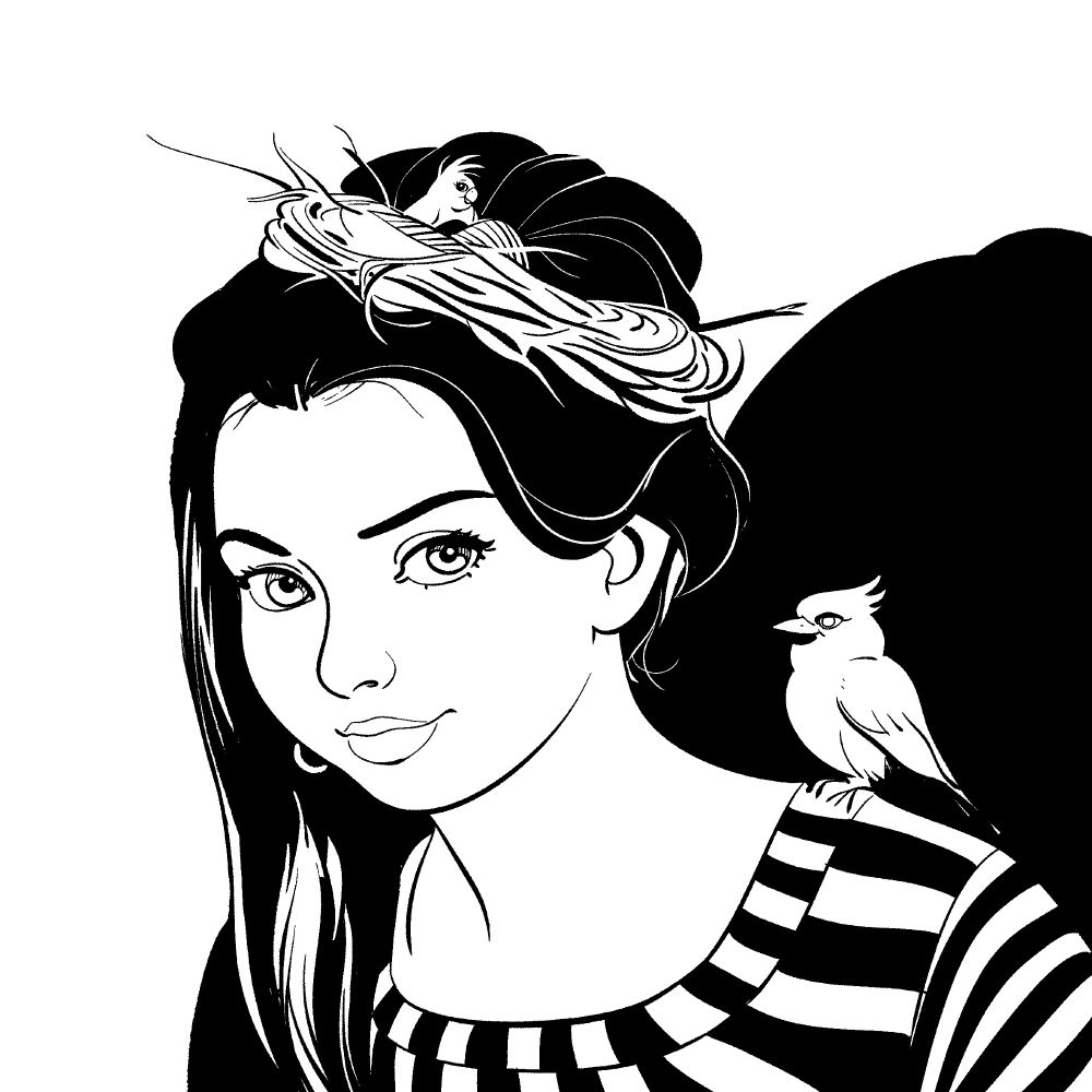 girl with bird nest weaved into her hair