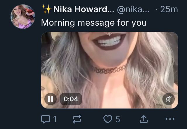 Thumbnail of Nika’s morning video message cut off just over her mouth while she’s smiling.