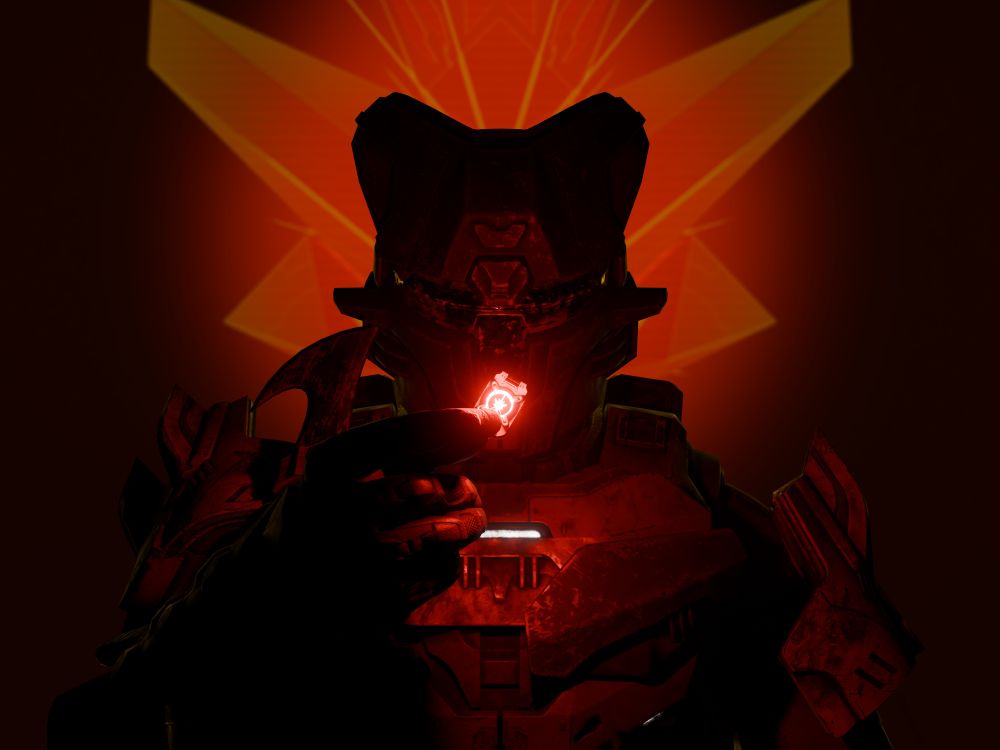 Ilsa Zane holding the chip of Iratus, with Iratus looming over