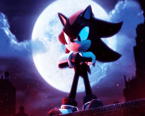 a shadow the hedgehog standing in front of a full moon