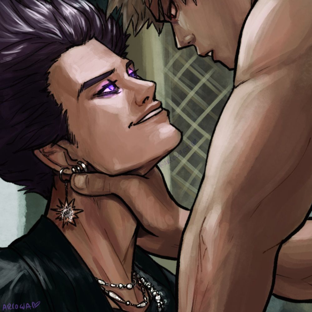 Painting by ArlowArts

Bakugou grabbing Shinsou by the neck while he smirks up at Bakugou