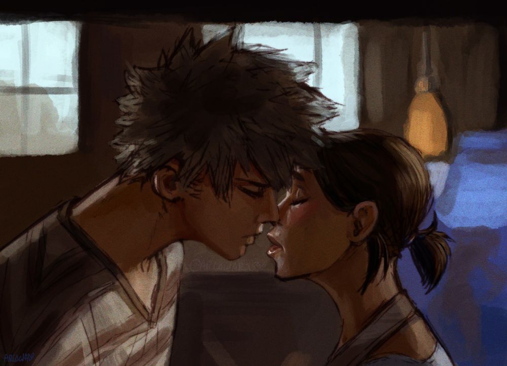 ArlowArts painting of Kacchako going in for a kiss based on a scene from She's All That.