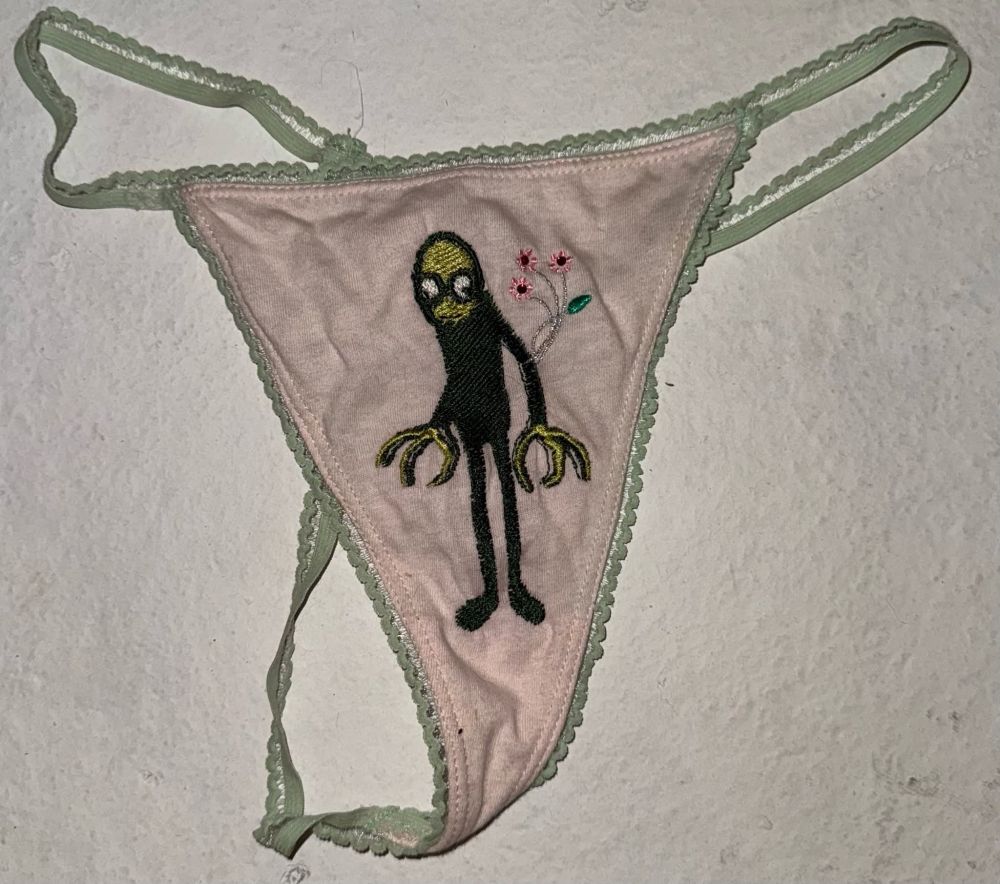 Weird panties with salad fingers on them