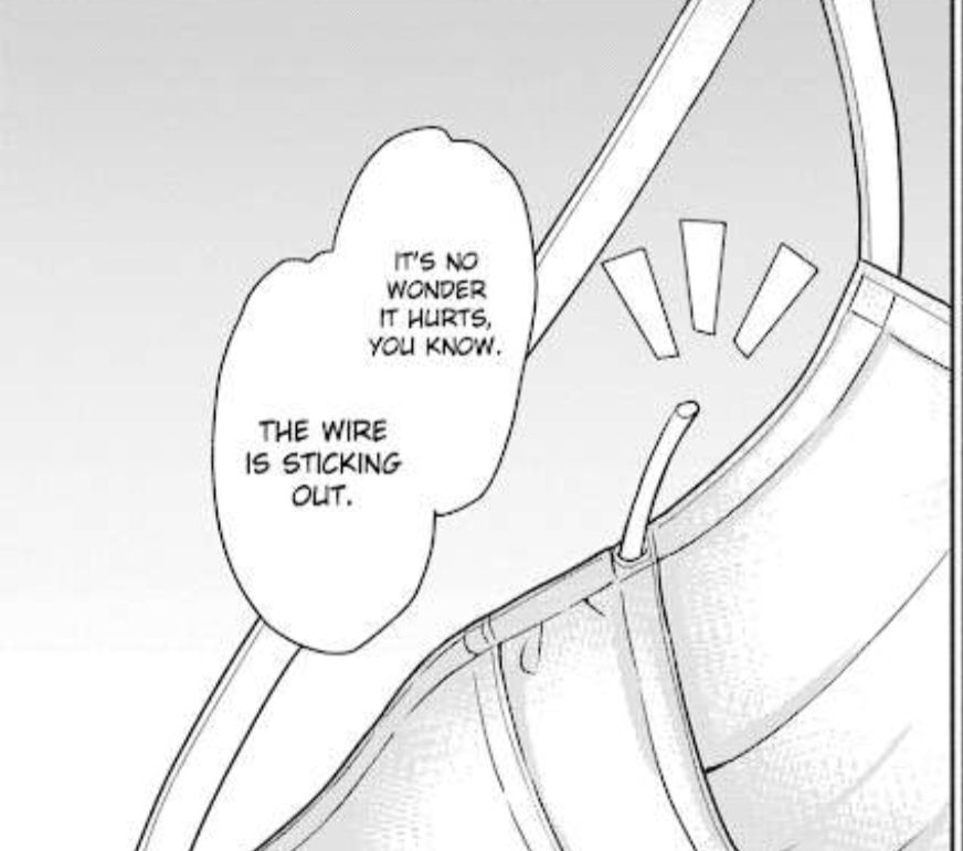 Bra underwire sticking out of bra.
Manga source: Majime girl to seishun lingerie.