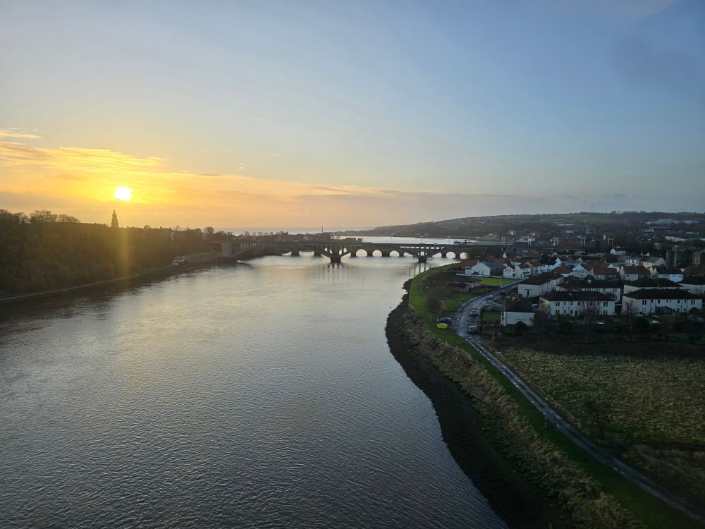 The river tweed, bridge and early morning sun