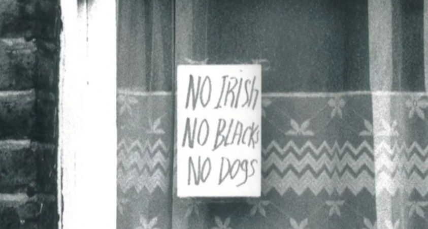 Sign from 1950s London showing "no Irish, No blacks, No dogs"