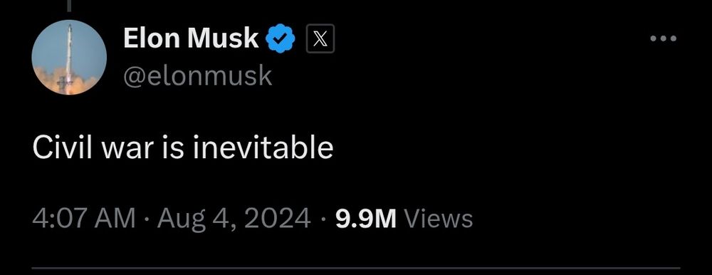 Elon musk tweeting "civil war is inevitable"