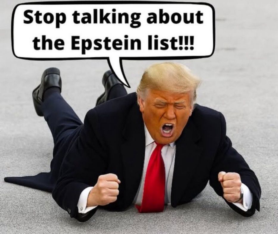 Trump pounding on the floor, crying “Stop talking about the Epstein list!!!”