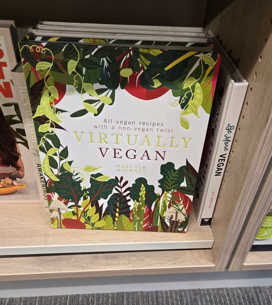 Recipe book 'Virtualy Vegan' that is described as having 'all vegan recipes with a non-vegan twist'. The twist is adding some bacon or a bit of fish. Revolutionary.