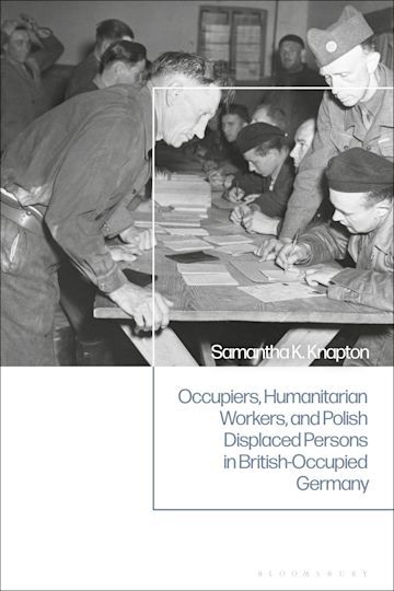 Knapton book cover. UNRRA and military officials looking at documents. 1945