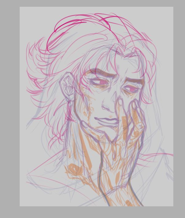 A sketch of Viktor from Arcane with his hand slightly covering the side of his face.