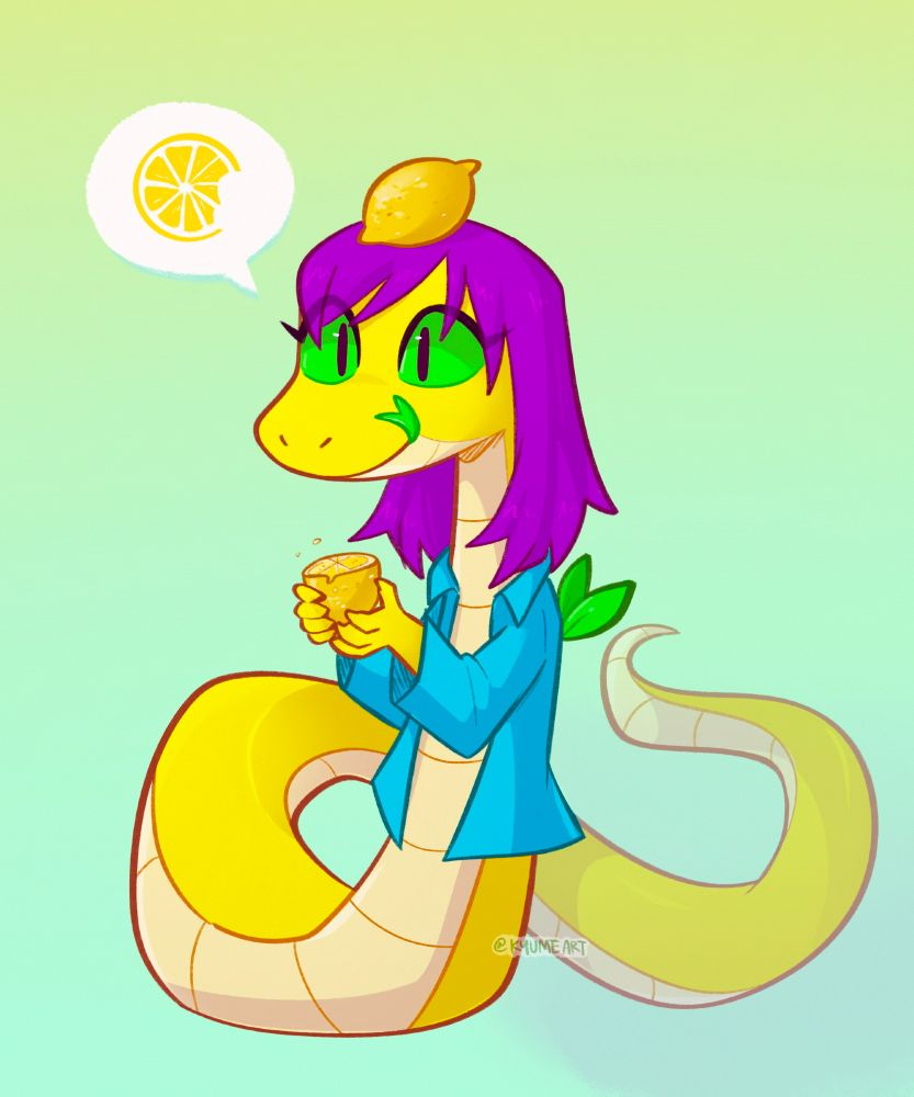 Art fight illustration of a lemon-themed snake OC.
