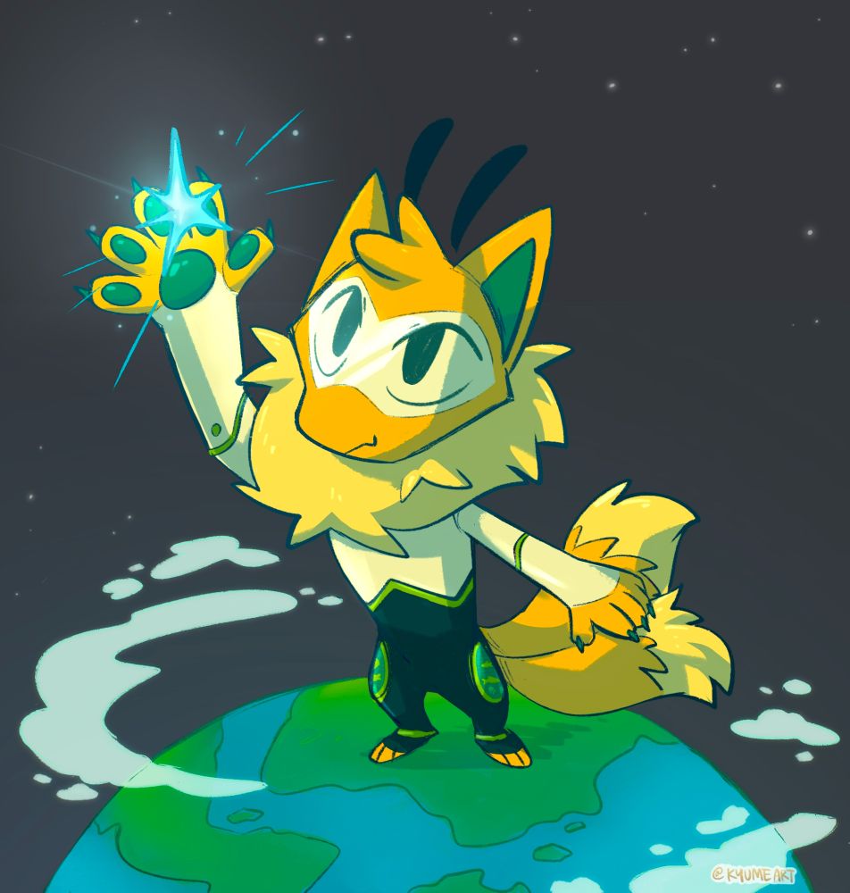 Art fight illustration of an OC reaching for a star while standing on a planet.