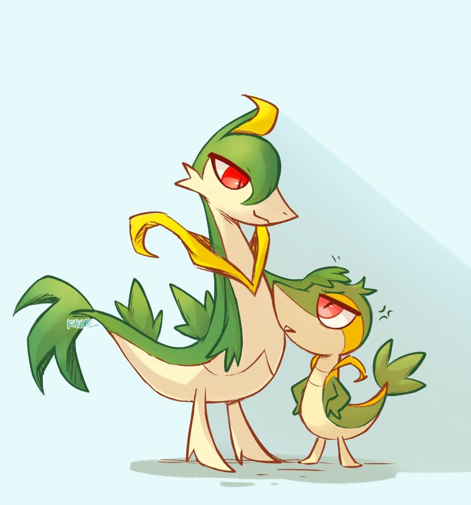 Illustration sketch of servine patting snivy.