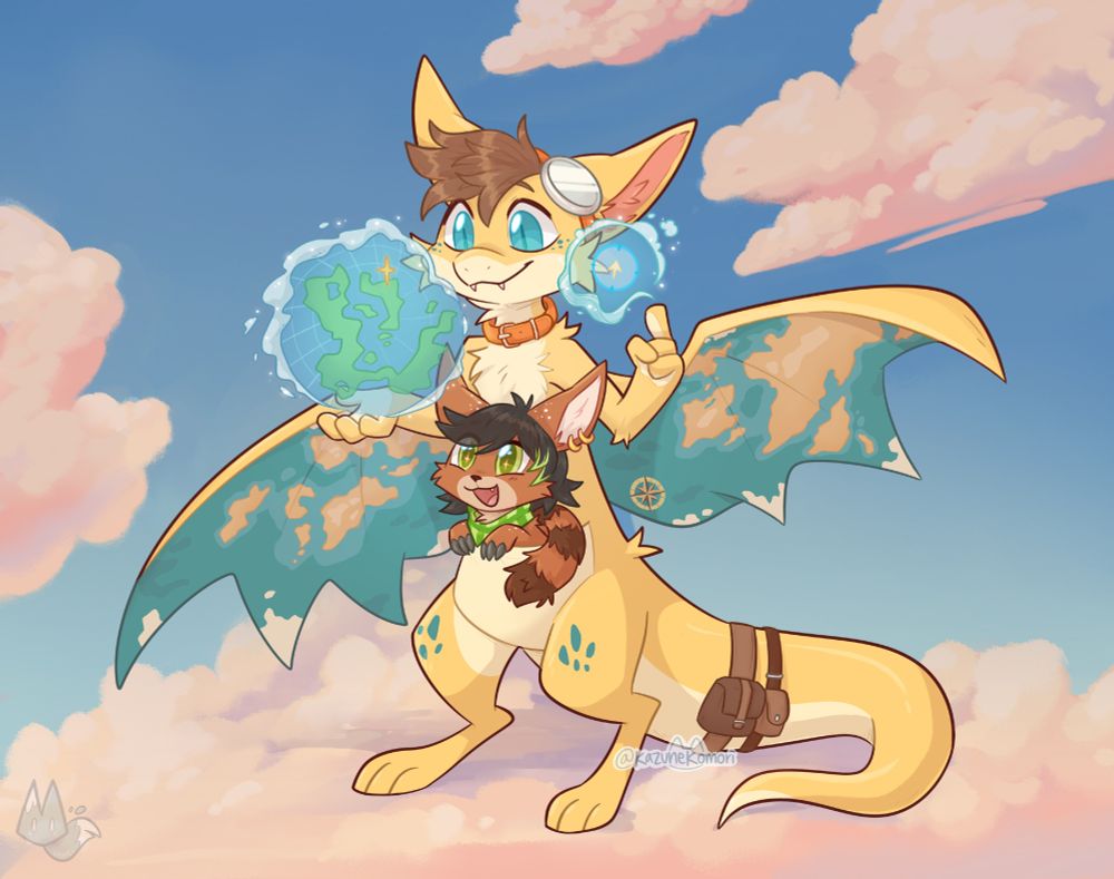 Fullbody commission example. Dragon and redpanda OC.