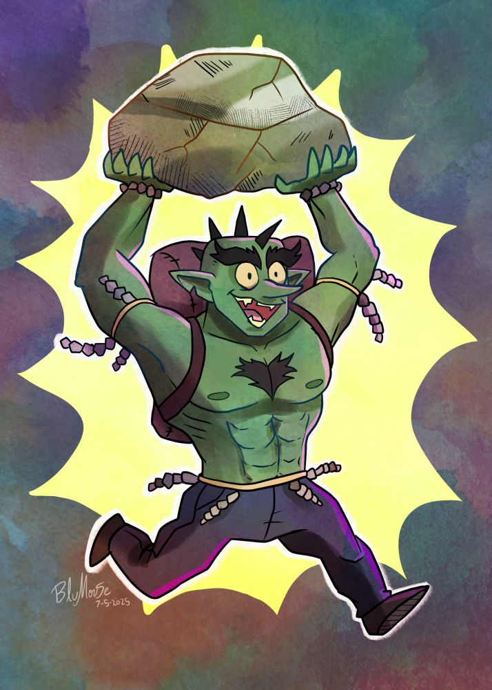 Cheebz the goblin is very happy about a giant rock he found