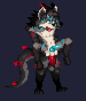 A wolf-like humanoid held up by a dragon-like creature and being penetrated