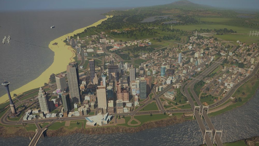 Aerial view of Cities: Skylines city