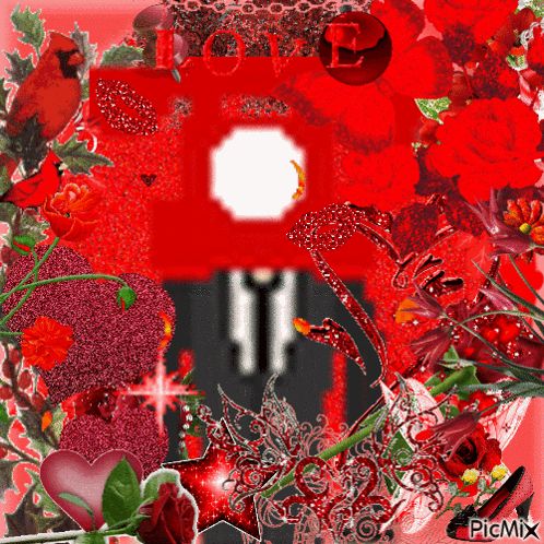 a collage of red flowers and hearts with the word love at the top