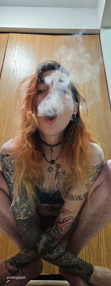 Creature squattin down lettin smoke crawl out of its mouth