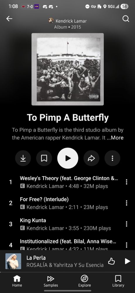 To Pimp a Butterfly by Kendrick Lamar. U heard bout this one, ya mama probably heard bout this one. Idk if it's the perfect rap album (even p-funk rap album at that), but fuck me if it's not close. Again, another 10 from Fantano.