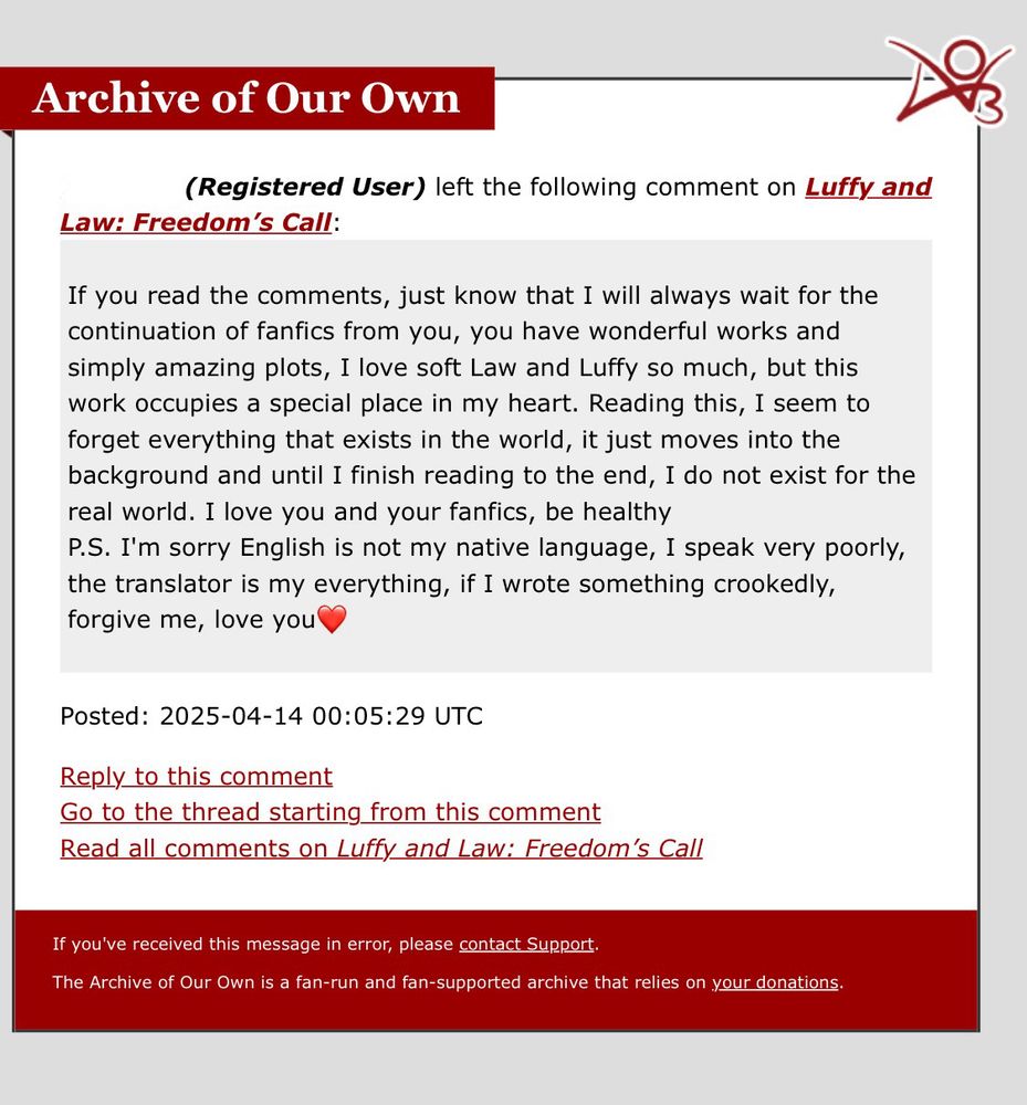 Ao3 comment on lulaw fic