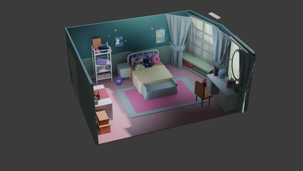 a high angle shot of the 3d molded room