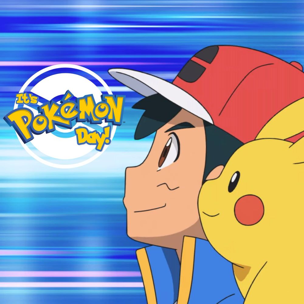 This is an image featuring Ash and Pikachu from the hit animated series Pokémon. Today (February 27th) is Pokémon Day!