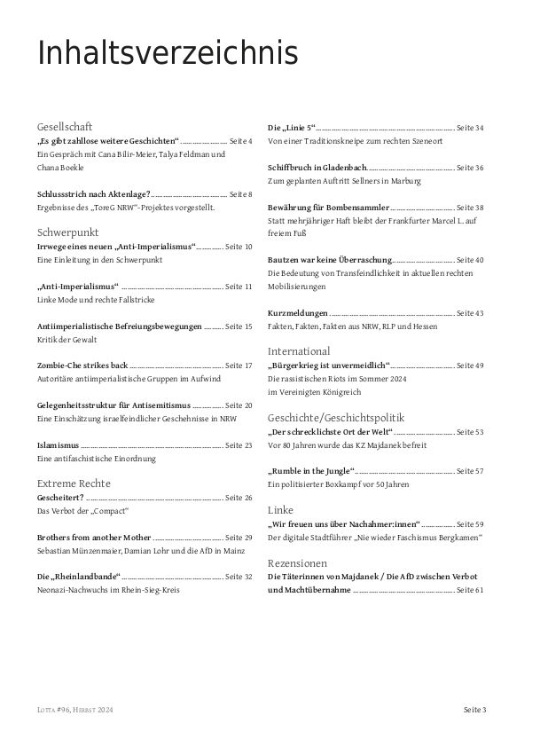 Inhaltsverzeichnis der LOTTA 96, Herbst 24