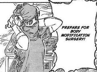 Fran in scrubs saying "Prepare for body modification surgery!"