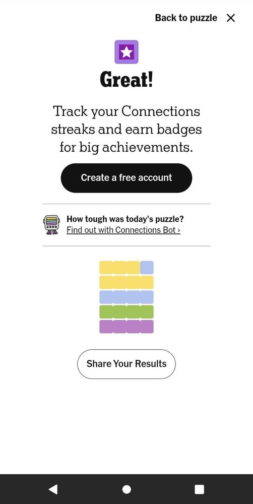 Results from the day's Connections puzzle. I lost one life