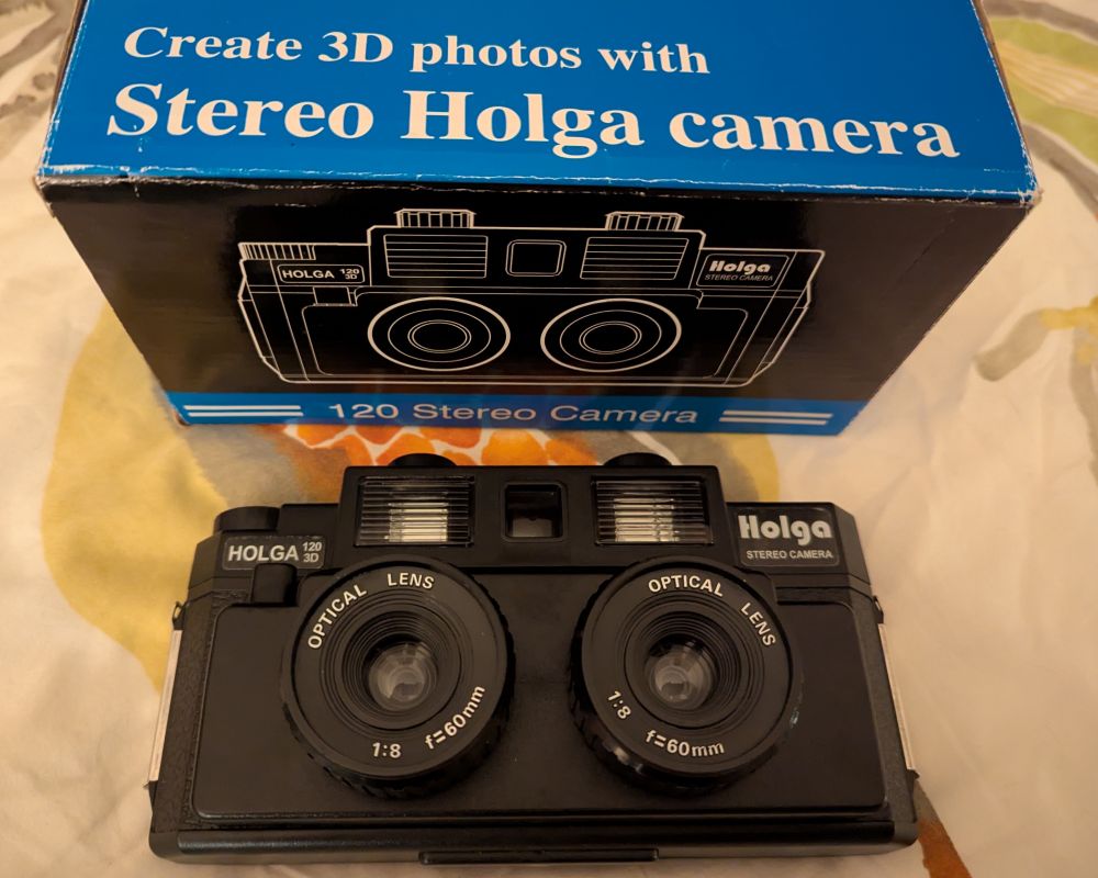 A stereo Holga camera. It shoots two 6x6 photos simultaneously. A curate's egg of a thing. 