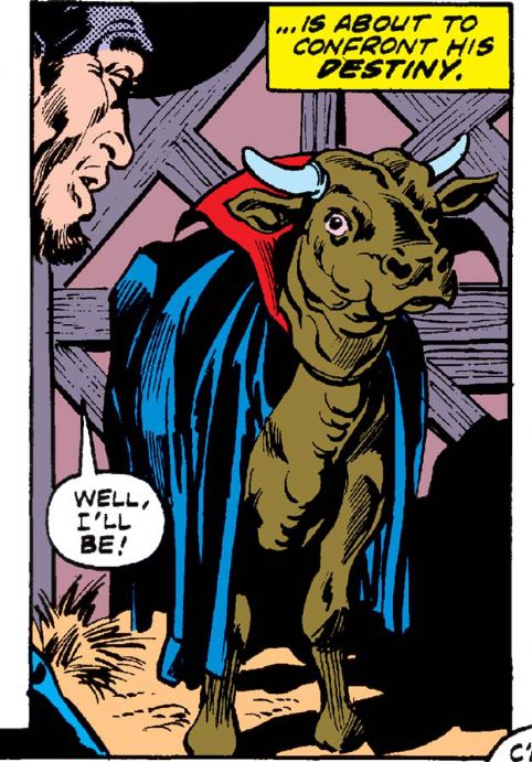 Welcome to the Marvel Universe, Hellcow. I hope you survive the experience. 

Giant-Size Man-Thing #5
On sale date: May 20, 1975