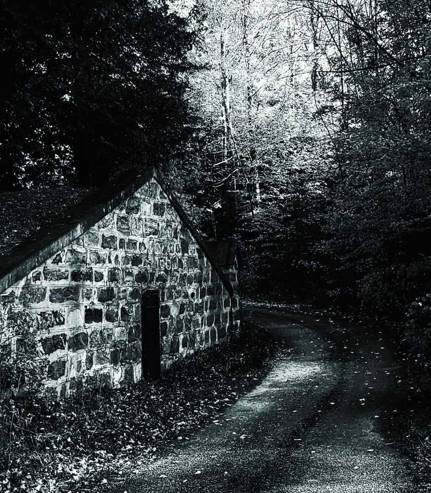 Spent an afternoon in this idyllic spot recently, only to be told later that it was the site of a brutal murder. A crypt built into a hillside with a pathway winding past into the woods. 
