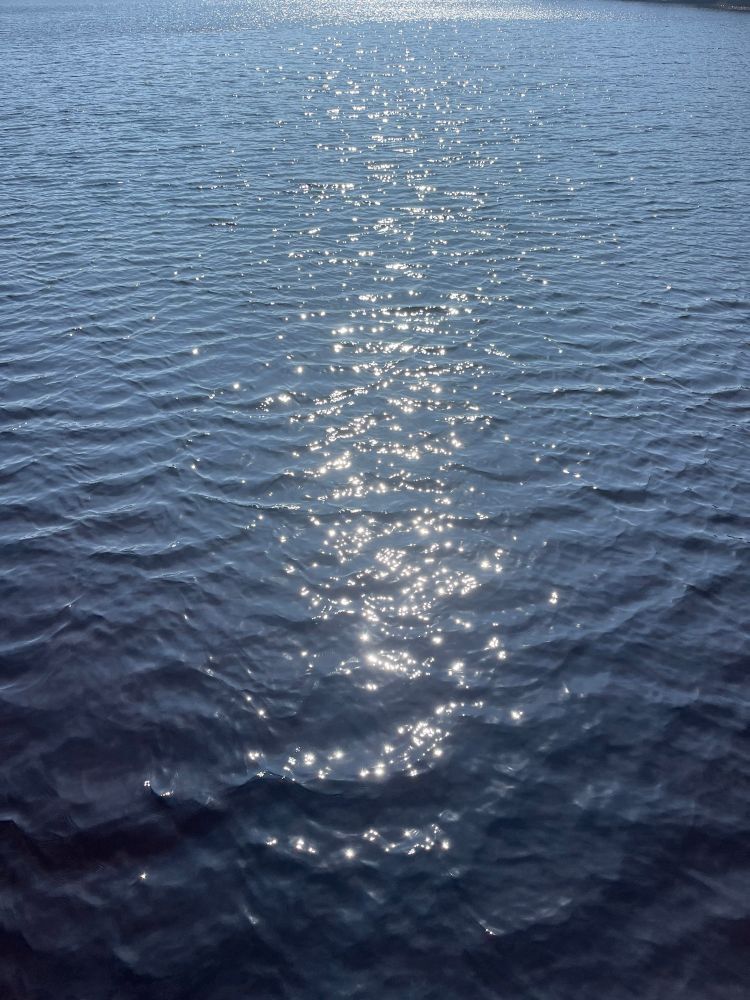 Wasseroberfläche, gekräuselt, mit reflektiertem Sonnenlicht.