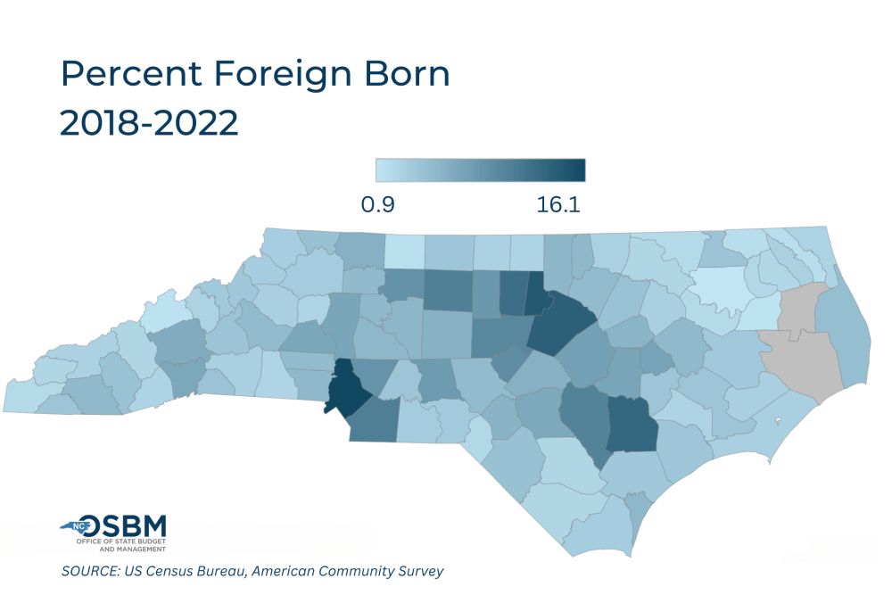 Most of North Carolina’s immigrant population arrived over a decade ago from all parts of the world, work in a variety of industries, and live in urban and rural areas of the state.