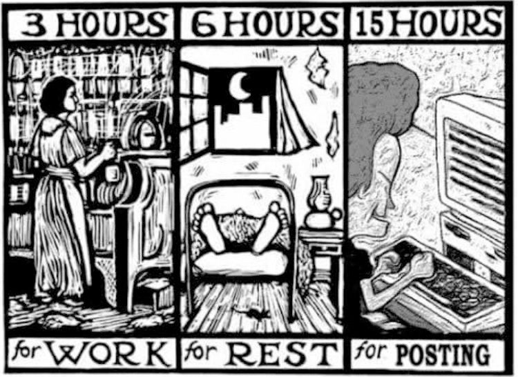 3 hours for work 6 hours for rest 15 hours for posting