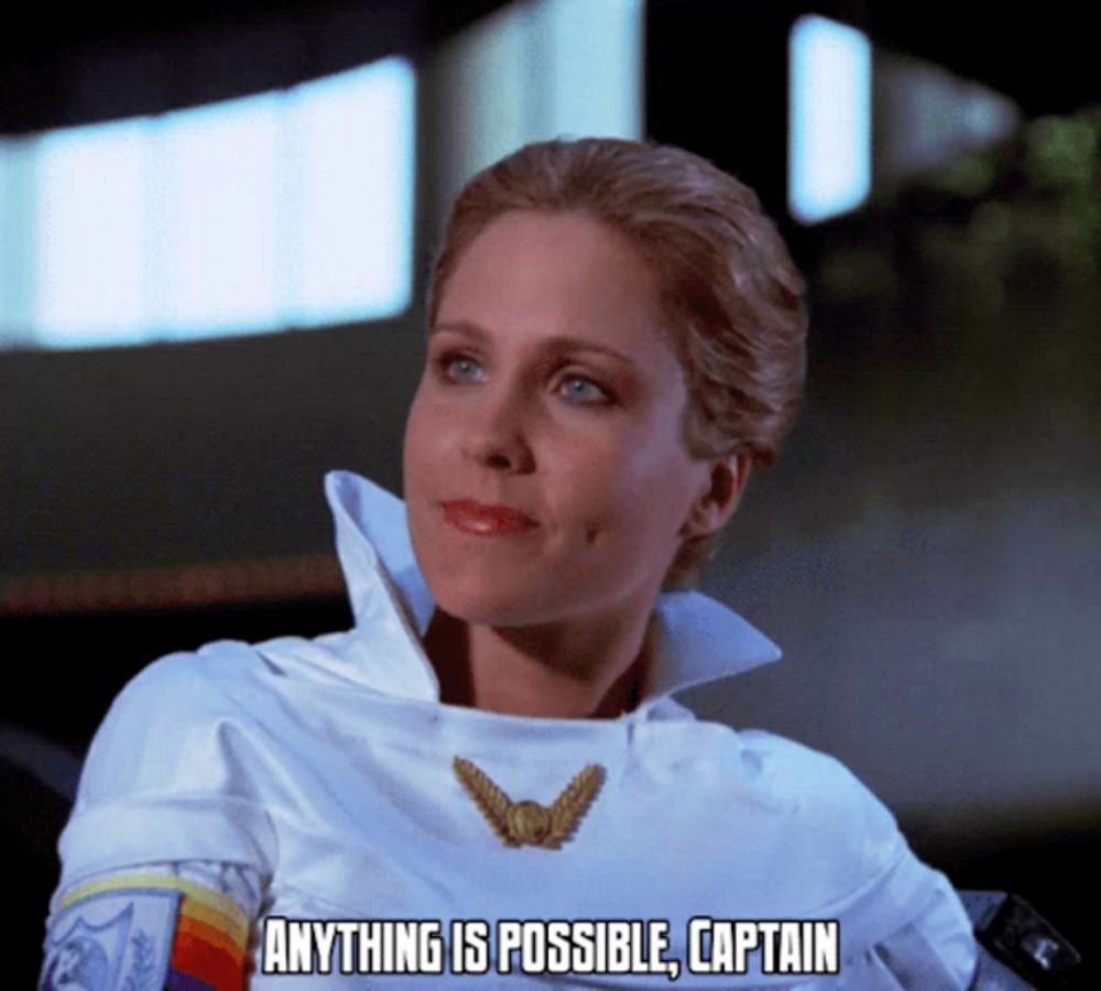 a woman says anything is possible captain on the screen