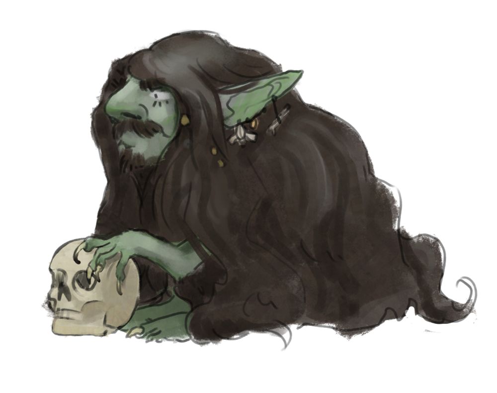 Goblin me with long hair and a skull